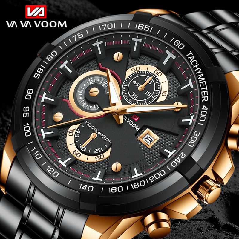 VaVa Voom 2323 Jam Tangan Pria Korea Stainless Steel Analog Quartz Cowok Tangan Arloji Original Tahan Air Watch + Kotak Gratis