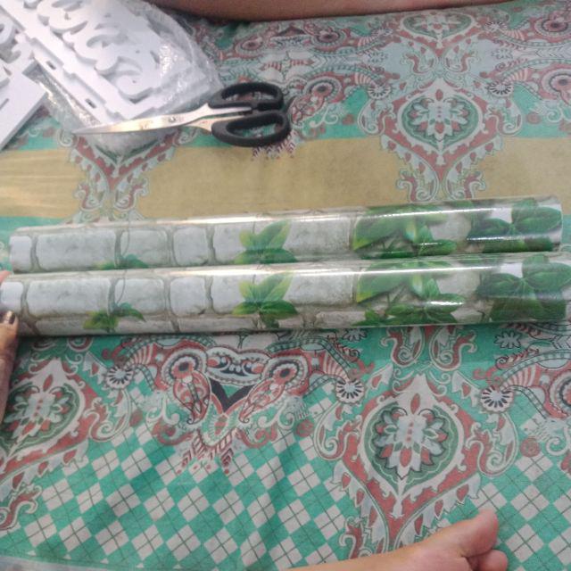 Wallpaper Dinding Gh005 Bata Putih Daun 3d | White Brick N Leaves 10m 45cm Walpaper Stiker Dinding
