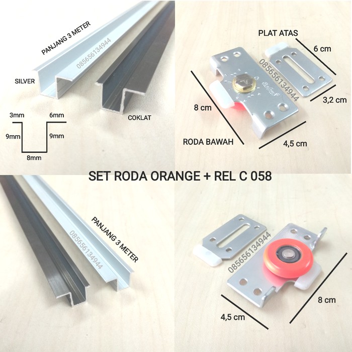 Set Roda  Orange PLUS Rel  C 058 Pintu  Sliding Geser  1 5 