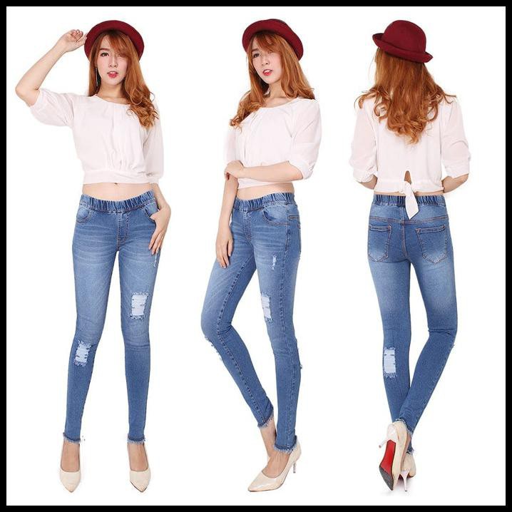 Fjzr Celana Jeans Wanita Legging Jeans Karet Pinggang Rawis Rumbai - Perak, 28 Il6W
