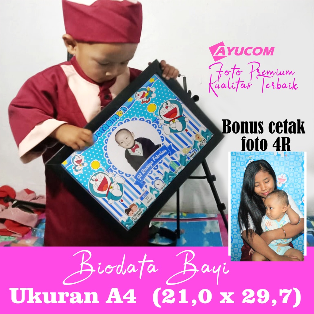Cetak Foto Bingkai Kaca A4 Biodata Bayi Bonus Foto 4R  Custom Biodata Anak PART2