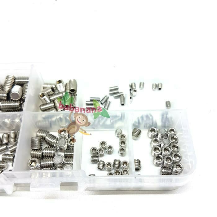 200pcs Stainless Steel Hex Socket Set Screw Grub Screws Assortment Kit