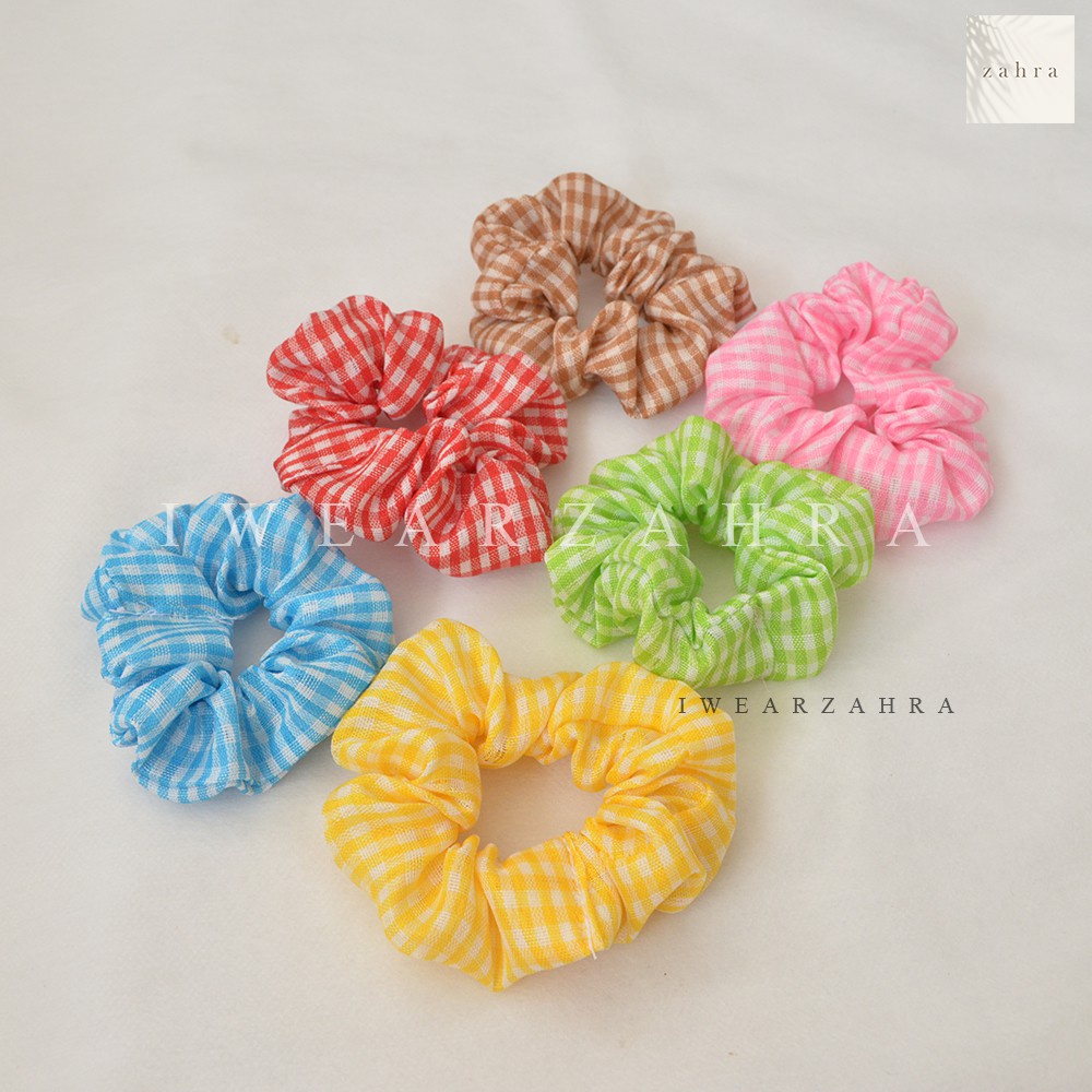 SCRUNCHIE KOTAK MINI - Ikat Rambut Kuncir Cepol Hijab Cemol Jilbab Kunciran Gingham Plaid Korea