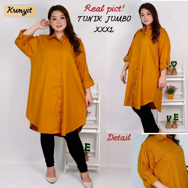 Mooi Outfit - TUNIK KEMEJA POLOS JUMBO MURAH 3xl 4xl / TUNIK WANITA JUMBO / TUNIK JUMBO LD 110 120 130 KEKINIAN TERBARU