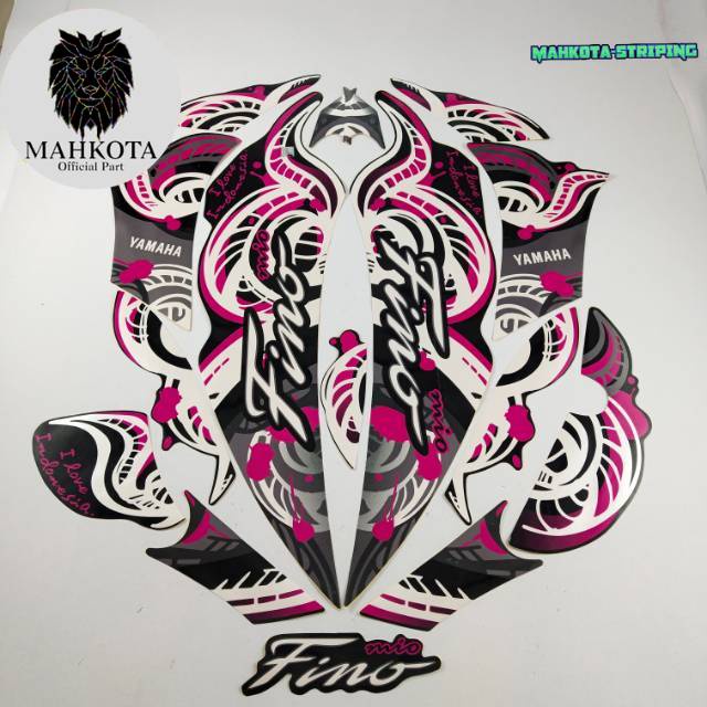 Striping Stiker Polet Sepeda Motor List Yamaha Fino batik 2013 2014 i love indonesia abu pink berkua