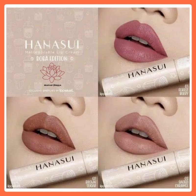 ❤mawarjingga❤ Hanasui Mattedorable Lip Cream Series BOBA EDITION