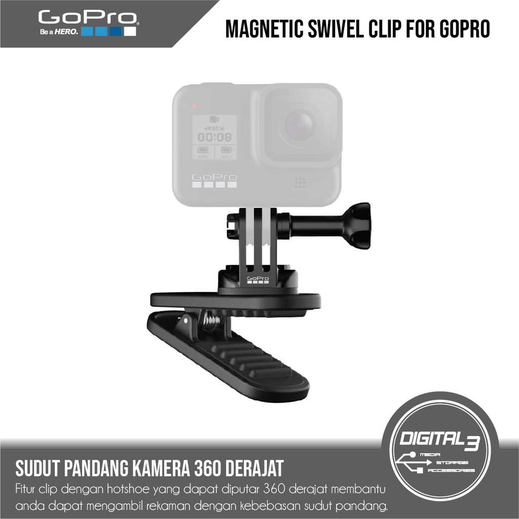 GoPro Magnetic Swivel Clip 360 Mount Original Hero 5 6 7 8 Black MAX