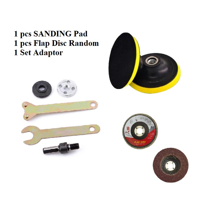 PAKET Adaptor Spindle Set Konektor  Bor Ke Gerinda + Dudukan Amplas Bulat + Flap Disc Amplas Susun