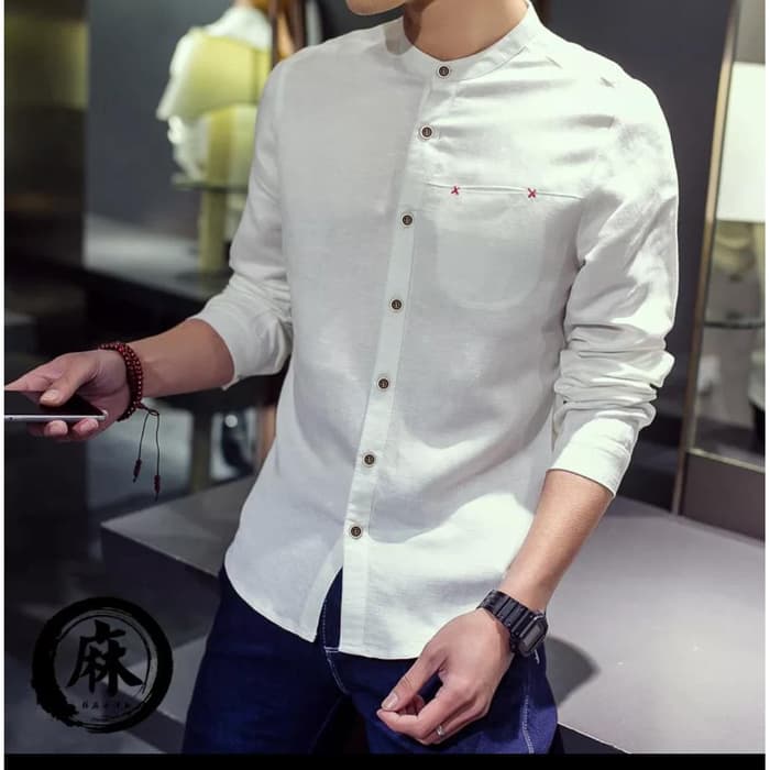[koko malik white OT] kemeja kerah sanghai katun stretch putih