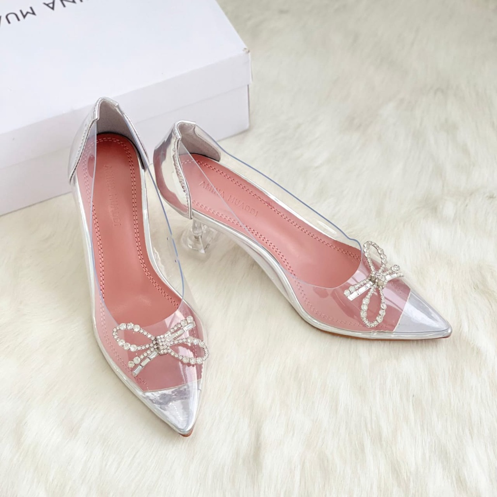 SEPATU WANITA AMS-3537 CRYSTAL SHOES TRANSPARENT HEELS 7 CM