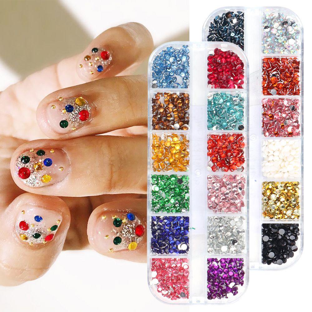 AUGUSTINA Agustina Kuku Berlian Imitasi Dengan Pinset Set 3mm 12kisi Manikur Flatback Manik-Manik Phone Case Decor DIY Ornamen 3D Nail Art Dekorasi