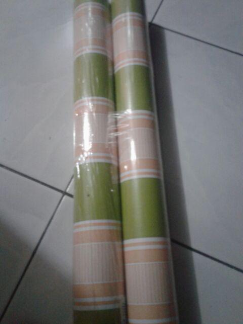 Wallpaper Stiker Dinding Salur Hijau Ukuran 45cm X10mtr