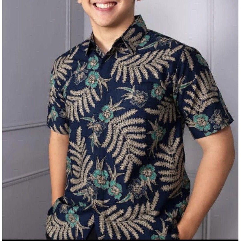 Batik Pria Lengan Pendek BATIK AZMIL HRB026 motif KERATONAN Kode 002 size M L XL-Hem putri malu