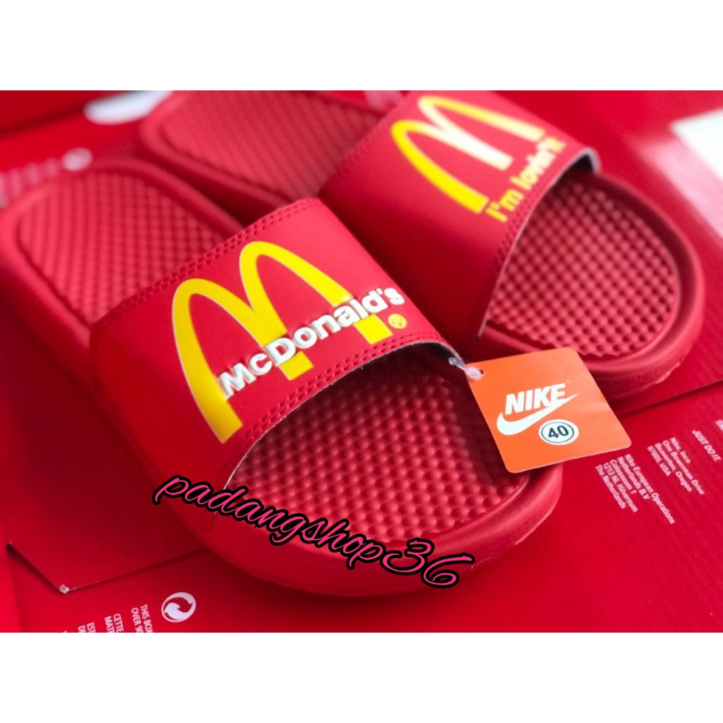 Sandal MCD Slop pria wanita merah /sandal slide nike benassi x McDonald's premium terbaru