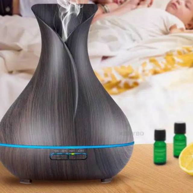 Wooden 400ml Ultrasonic Air Humidifier Aroma Essential Diffuser Wood kayu 7 LED pelembab udara jnp