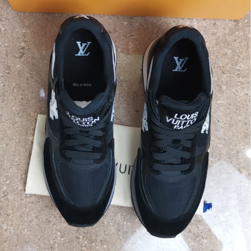 lv sneaker run away shoes mirror vip sepatu pria branded kulit hitam Black lou is vuitton kets