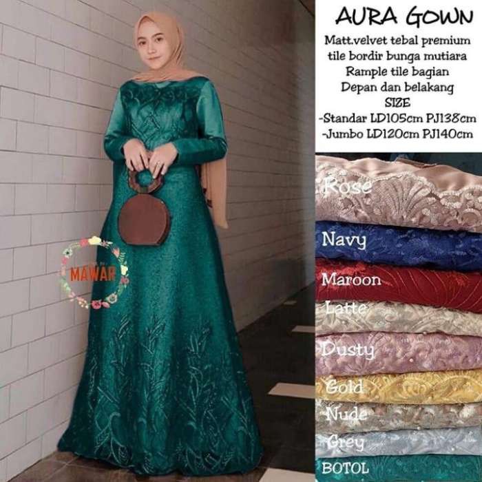 GAUN DRESS KONDANGAN, Aura Gown - Ijo Botol / DRESS PESTA / DRESS BRUKAT / GAMIS BRUKAT KONDANGAN