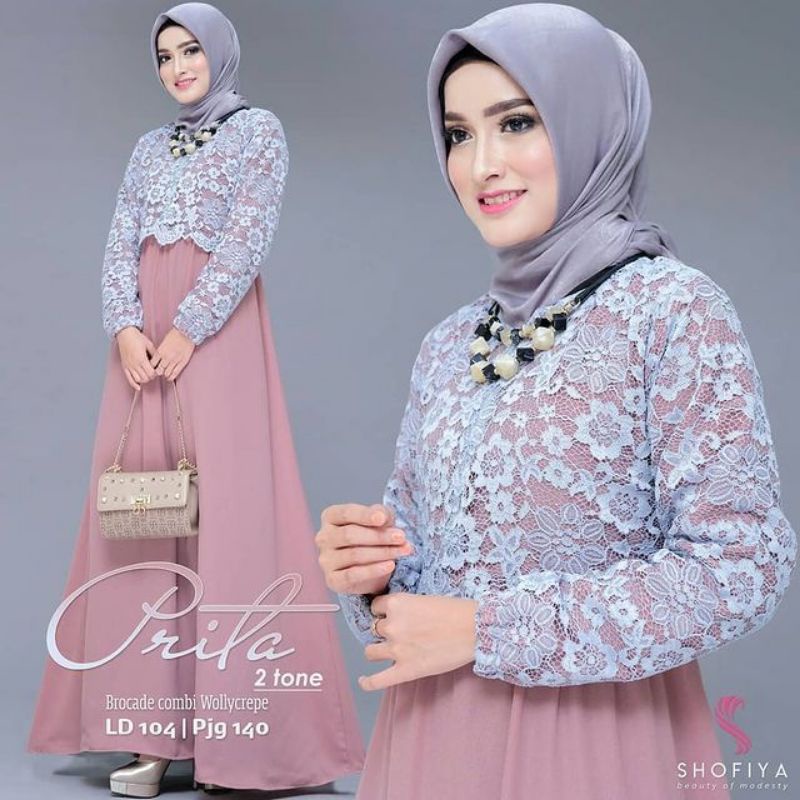 Dress Brukat. Dress Pesta. Fashion Muslim. Pakaian Wanita. Prita Twotone