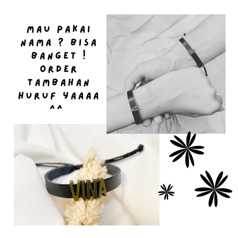 GELANG INISIAL BRONZE TALI KULIT SINTETIS / GELANG INISIAL HURUF / GELANG TALI INISIAL