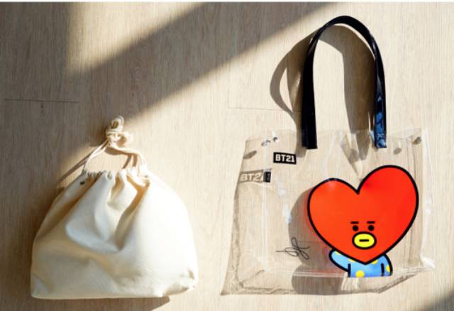 Tote Bag BT Boy Band Korea Transparan + Pouch Serut, Tas Jalan Fashion Unik Wanita Kpop Army Korea