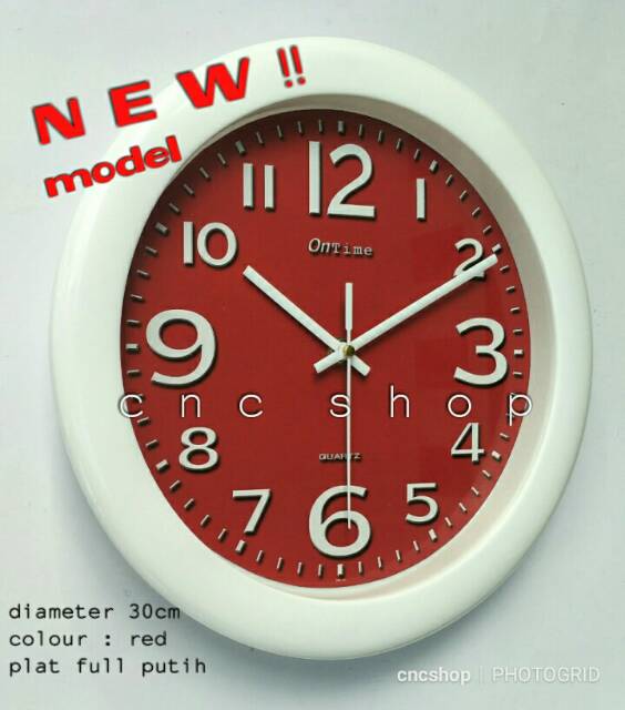 Jam Dinding Ontime 30cm Model Baru Plat Full Putih