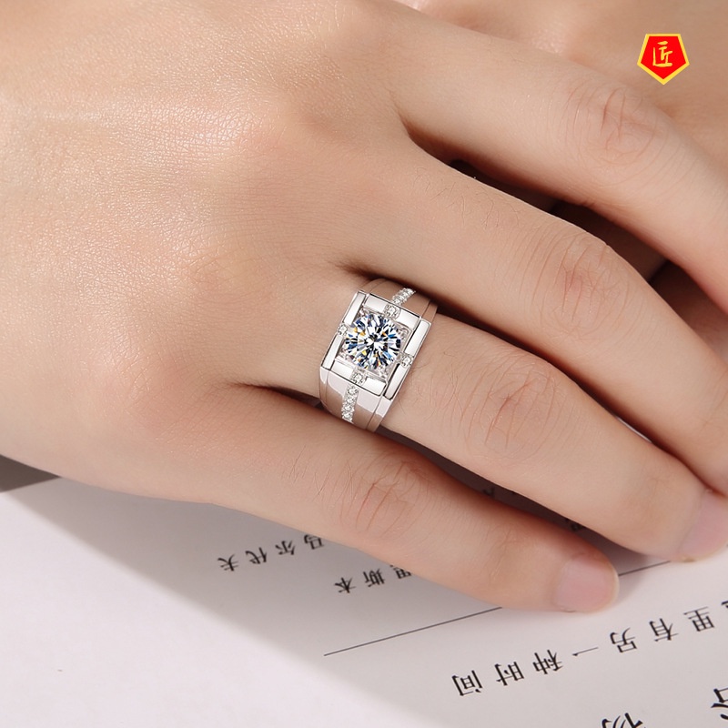 [Ready Stock]Pt950 Inlaid Moissanite Man's Ring