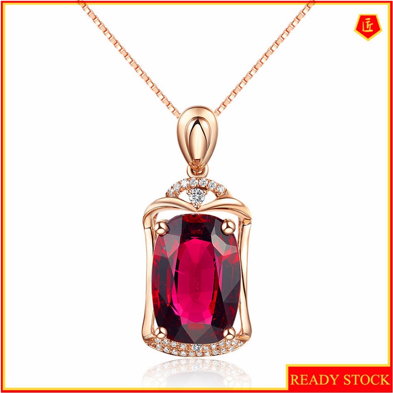 [Ready Stock]Fashion 18K Rose Gold Plated Ruby Pendant Necklace