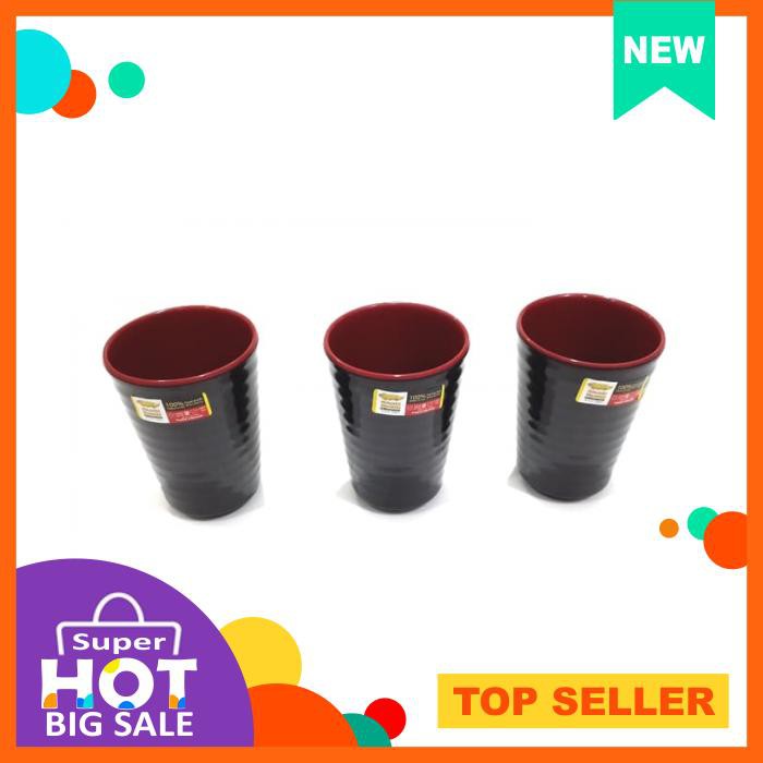 B035 Gelas Ulir 3 Inc Merah Hitam Golden Dragon