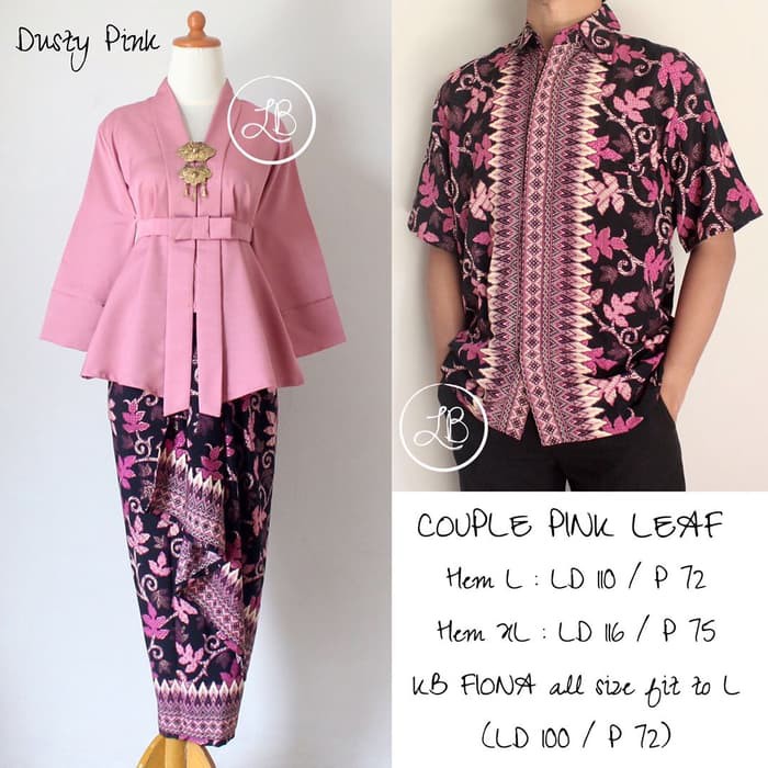 SETELAN KEBAYA COUPLE / BATIK COUPLE MODEL FLOY DUSTY PINK DAN KEMEJA