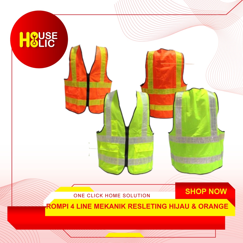 Rompi Proyek 4 Line Mekanik Resleting / Rompi Polyester Safety / Jala