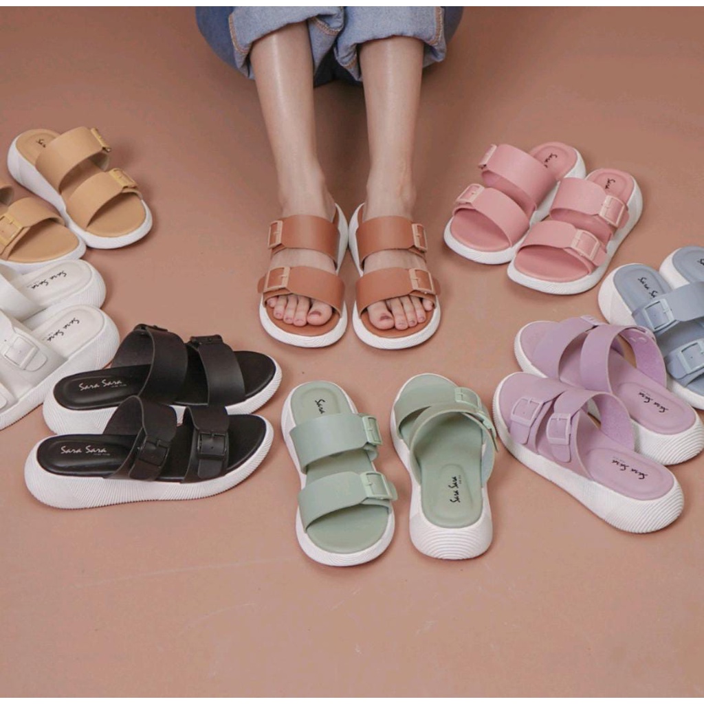 JEAN Sandal wanita casual sandal slop kekinian model ban dua sendal cewe casual dan formal