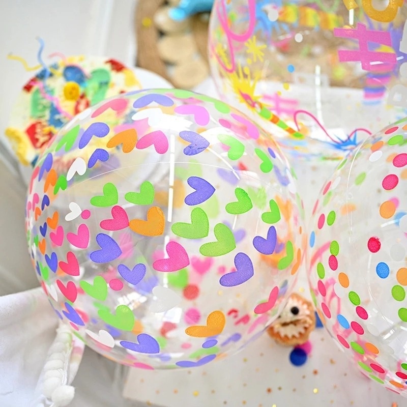 Bobo Ball / Balon Transparan Motif Print Hati / Bulat Bahan Pvc Ukuran 20 Inci Bobo