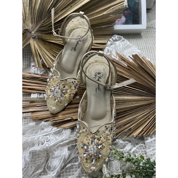 sepatu Rafaizoutfit maharani sepatu wedding shoes wrna gold tinggi 5cm kaca