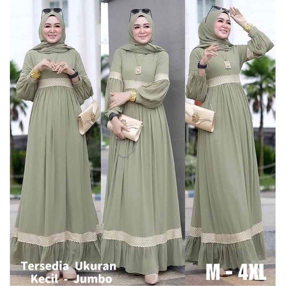 Azrina Dress Ceruty Jumbo Ukuran M-4XL Gamis Lebaran Model Terbaru 2022 Viral Tiktok