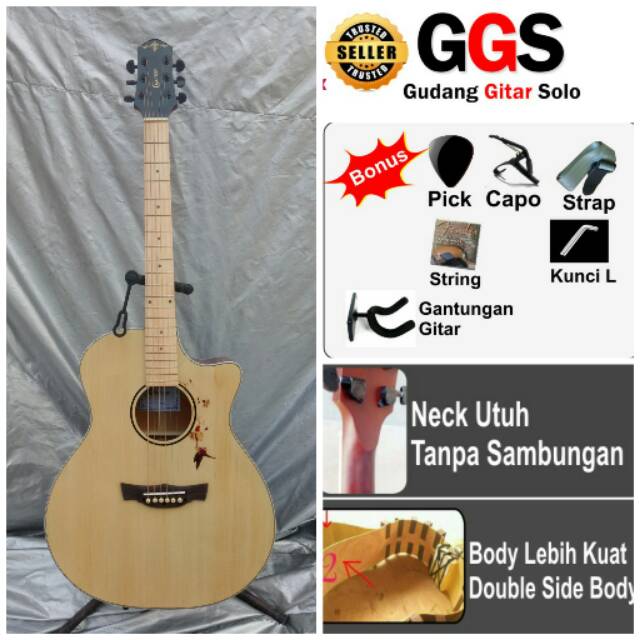 gitar akustik crafter dua lapis neck utuh tidak sambung murah berkwalitas