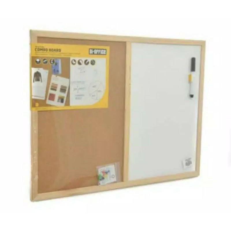 BI-SILQUE PAPAN KOMBINASI 60x45CM 2 PANEL CORKBOARD DAN WHITEBOARD/ACE PAPAN KOMBINASI GABUS DINDING