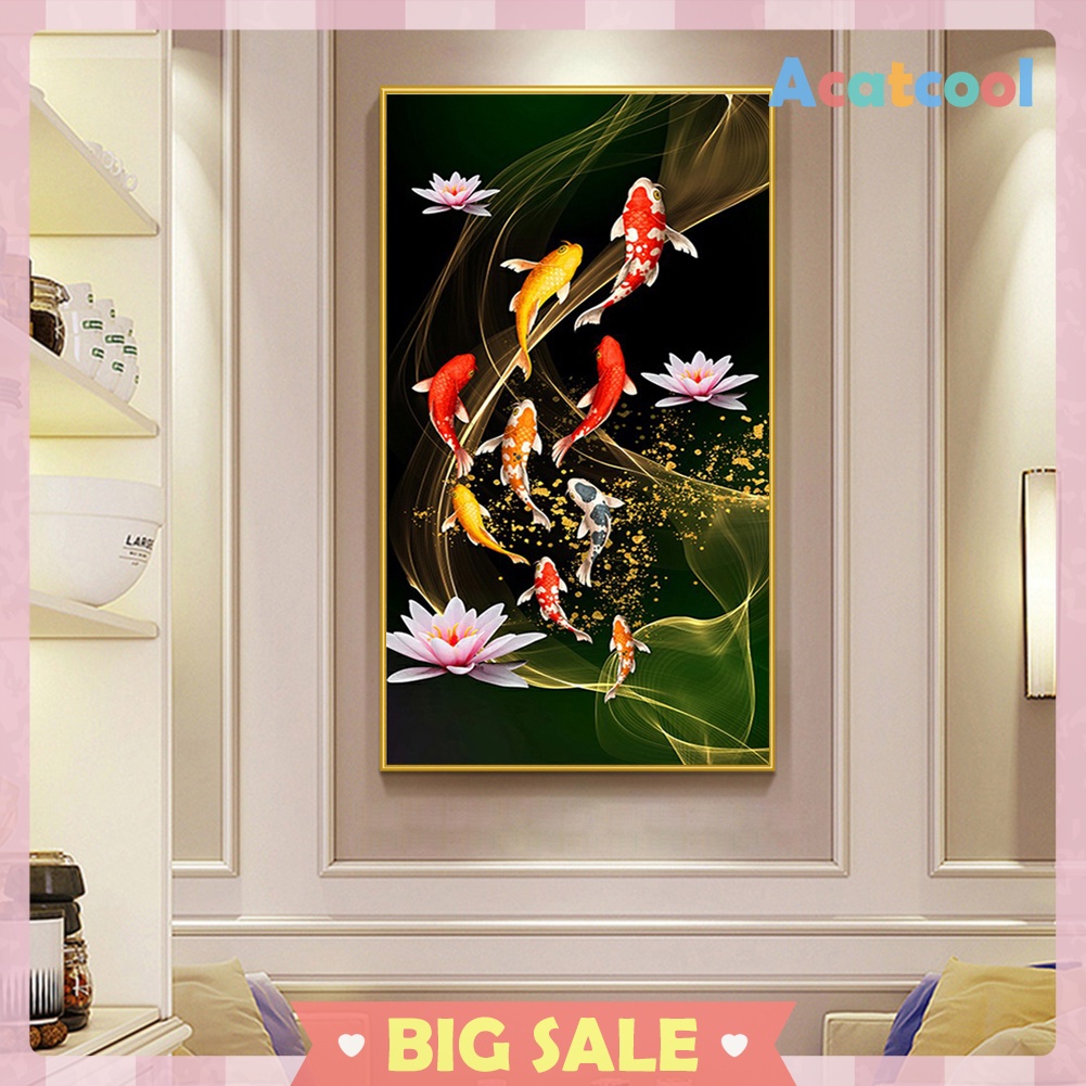 45x85cm Koi Fish Lotus Diamond Painting Full Round Drill Cross Stitch Kit