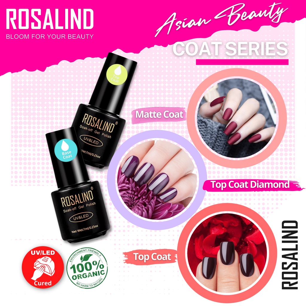 ~AB~ ROSALIND Base Coat dan Top Coat Nail Gel UV LED / Kutek / Cat Kuku