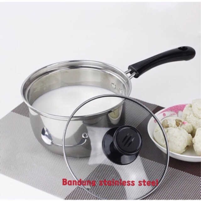 Panci susu milk pot 16cm 18cm tutup kaca stainless steel murah