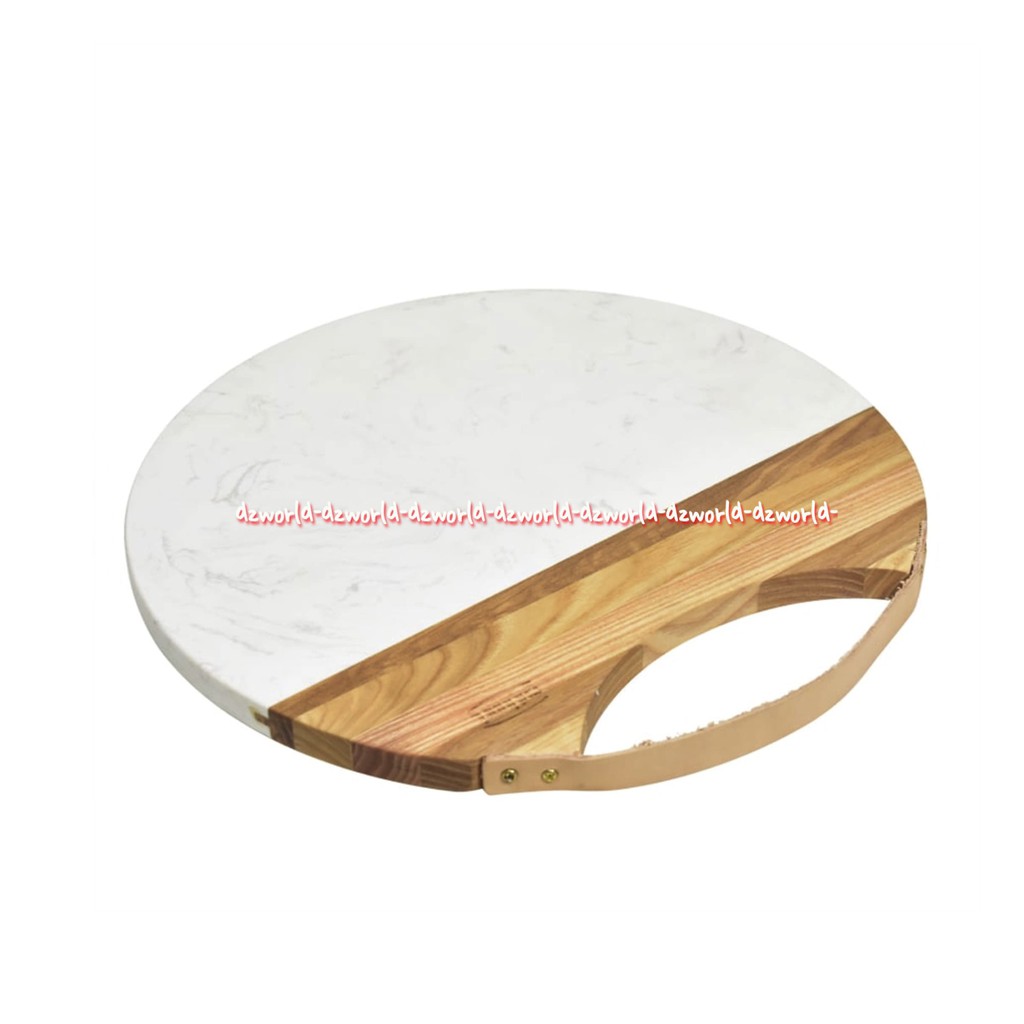 Culinart 28cm Papan Talenan Marbel Kayu Bulat Papan Tempat Memotong Irisan Model Bulat Culin Art Cutting Board Round Warna Putih Coklat