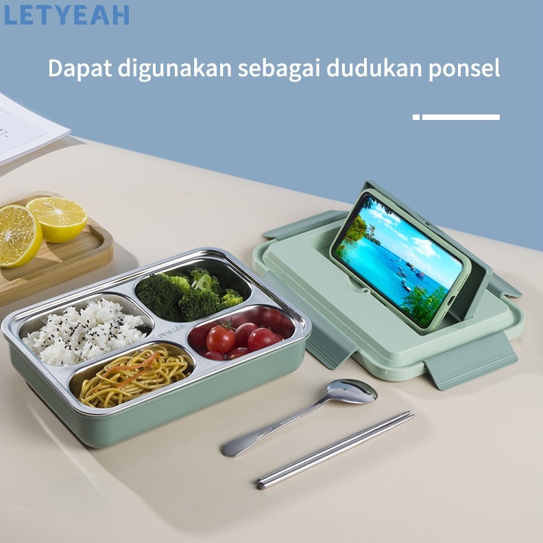 Letyeah lunch box stainless 304 /tempat bekal makan anti tumpah 4 sekat