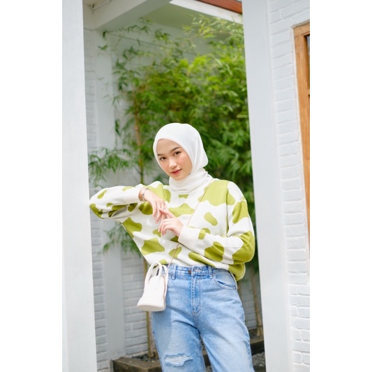 sweater rajut motif sapi wanita oversize bahan premium up to Ld 120cm