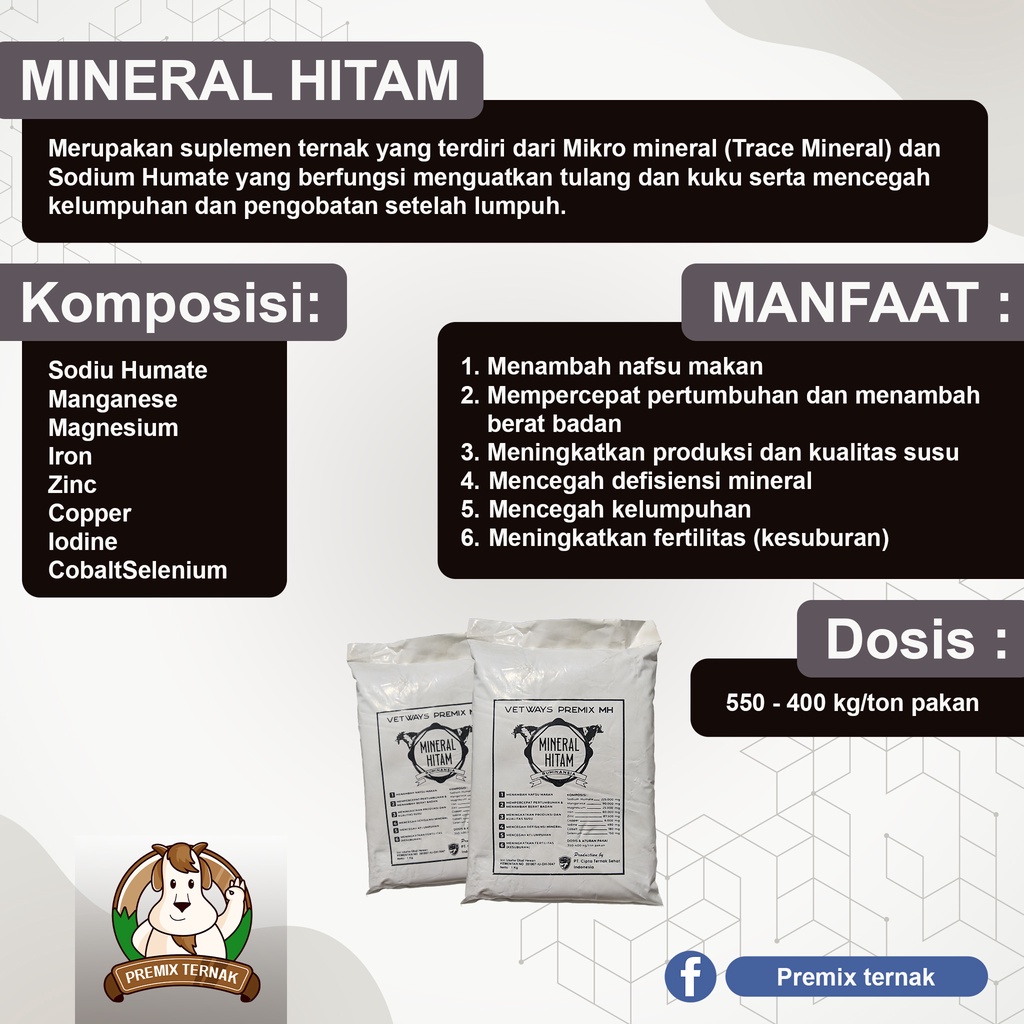 VETWAYS MINERAL HITAM 1KG - Mineral untuk menguatkan kuku dan kaki sapi - OBAT PENGUAT KAKI SAPI