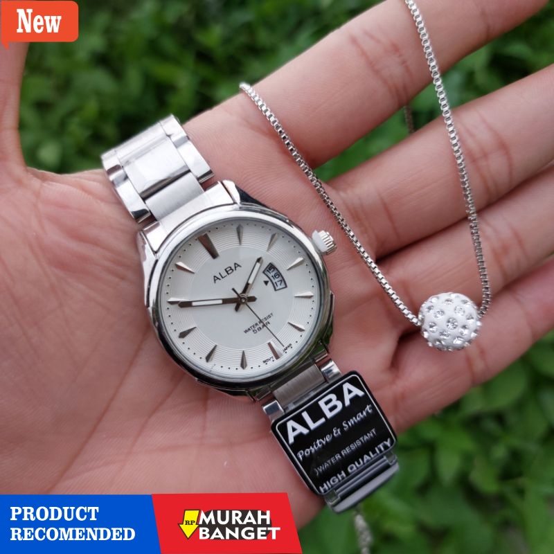 Jam analog wanita terbaik- Jam Tangan Wanita ALBA Anti Air Paket Kalung (AB 001)