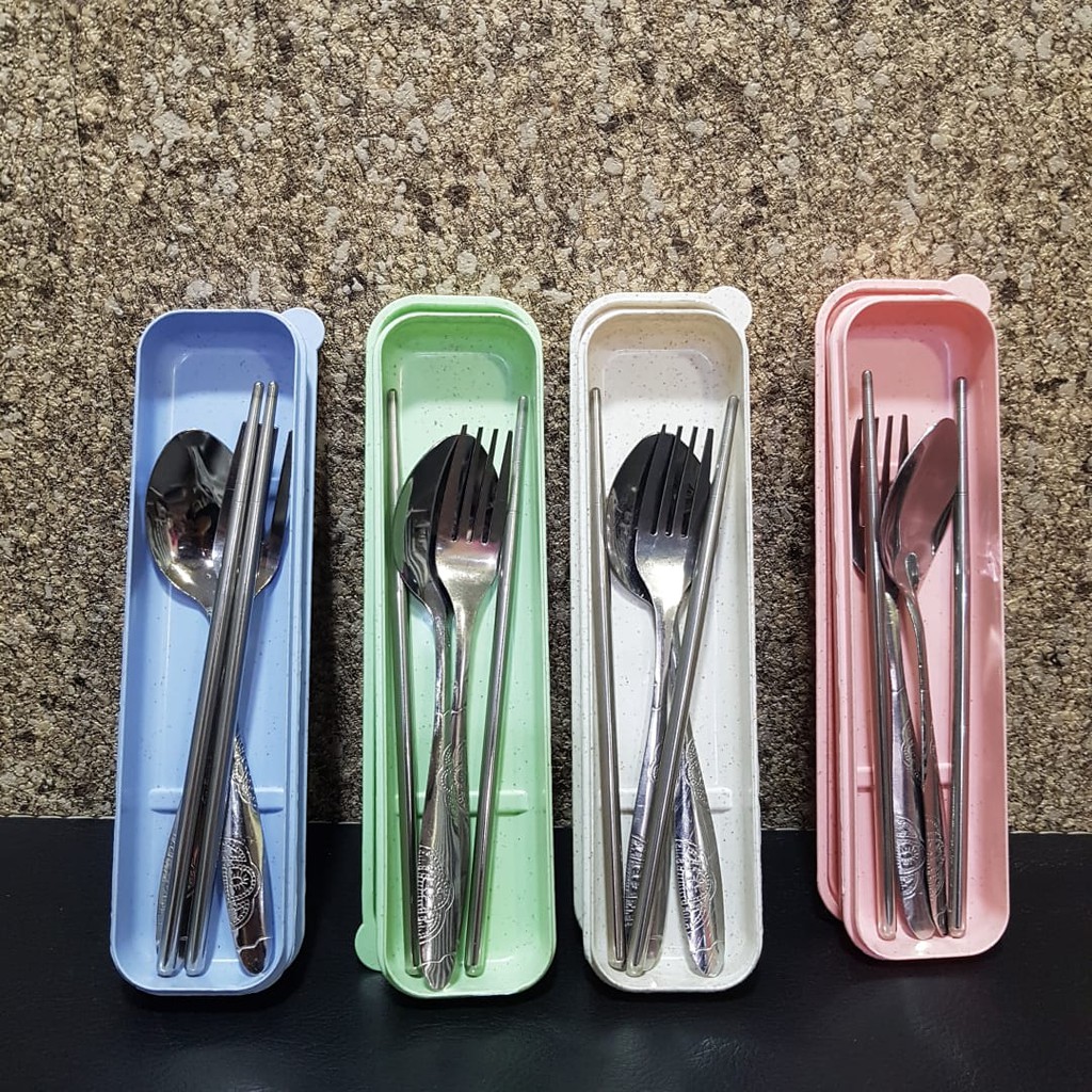 Souvenir 50 Pcs Sendok Garpu Sumpit Steinless Import Packing Tempat Pensil Jerami Import Cantik FREE