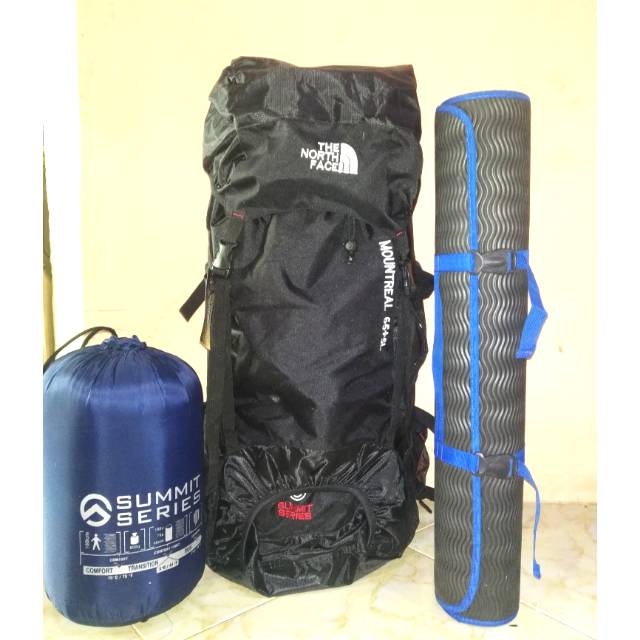 Paket Alat gunung Tas 70L, SB, Matras