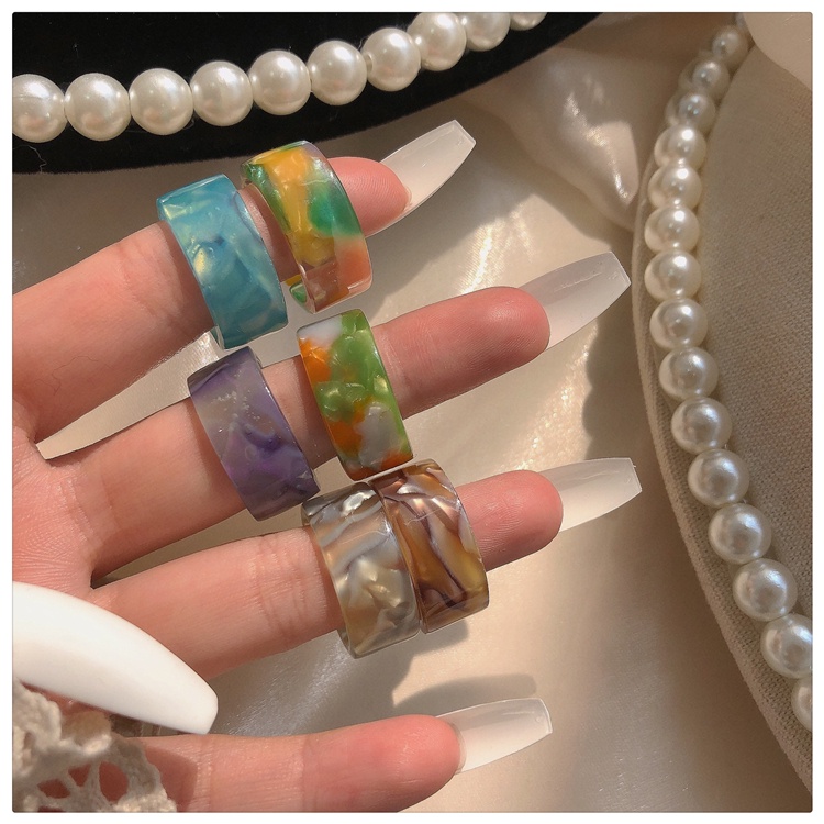 Fashion Colorful Resin Ring Set Women Gradient Adjustable Finger Rings Jewelry Accessories