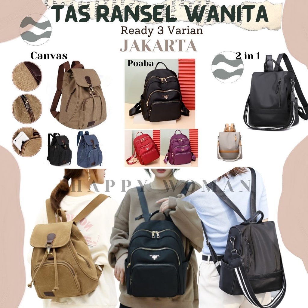 Tas Ransel Wanita Import 3 Resleting Tas Ransel Canvas Pria Wanita Sling Bag Korea Murah Tas Fashion