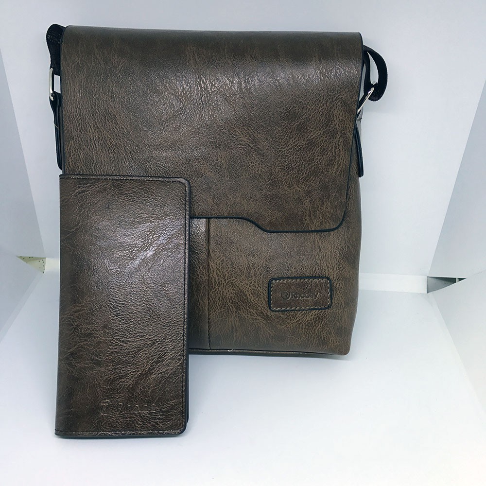 (KULIT ASLI) Tas Selempang + DOMPET / Messenger Bag Large Pria dengan Dompet - PI506 - Brown