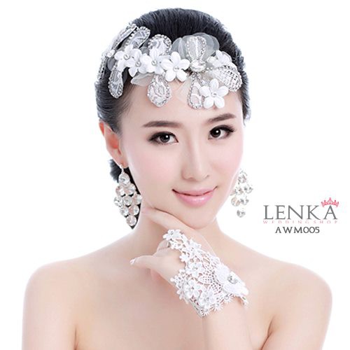 [BISA COD] AKSESORIS RAMBUT PENGANTIN HEADPIECE PESTA LACE PUTIH AWM005